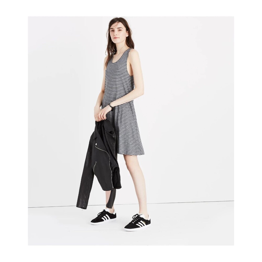 Madewell Sleeveless Dress L Gray Black Highpoint Tank Stripe whismygoth preppy